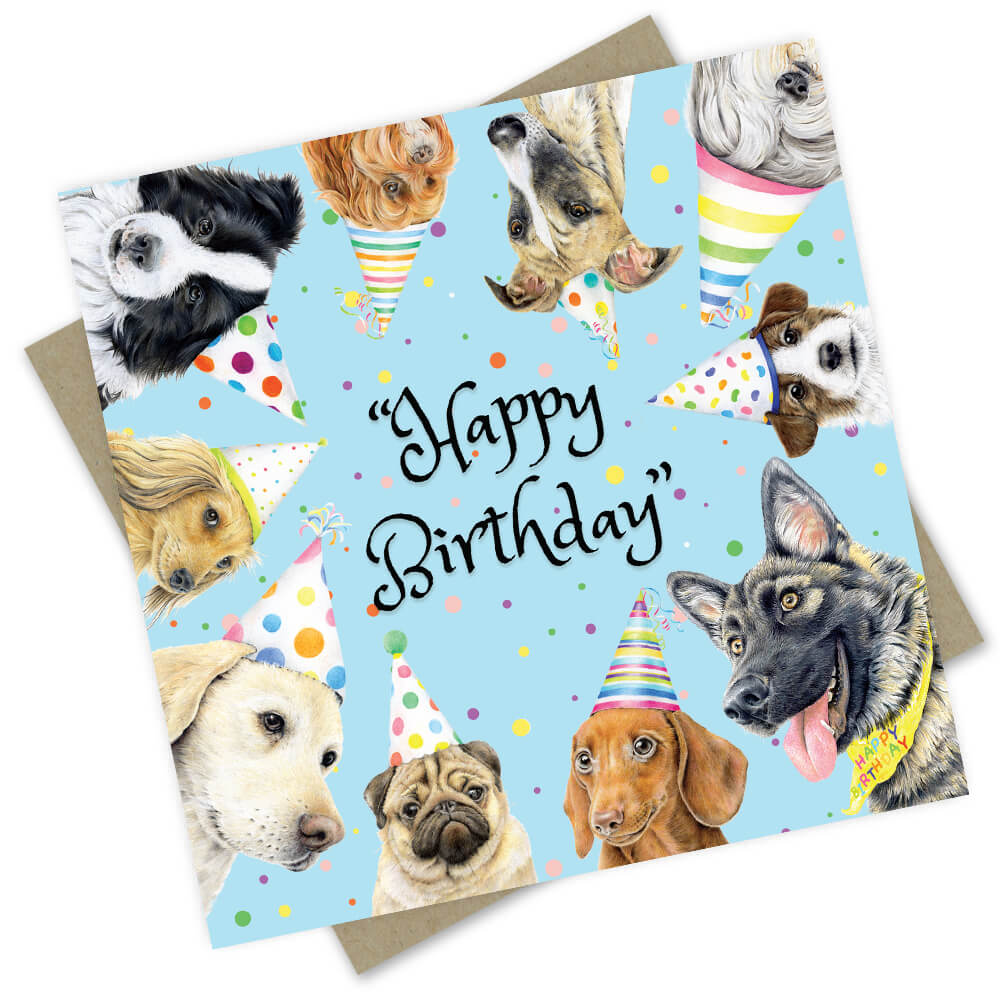 Happy Birthday Dogs Card Popcorn Blue